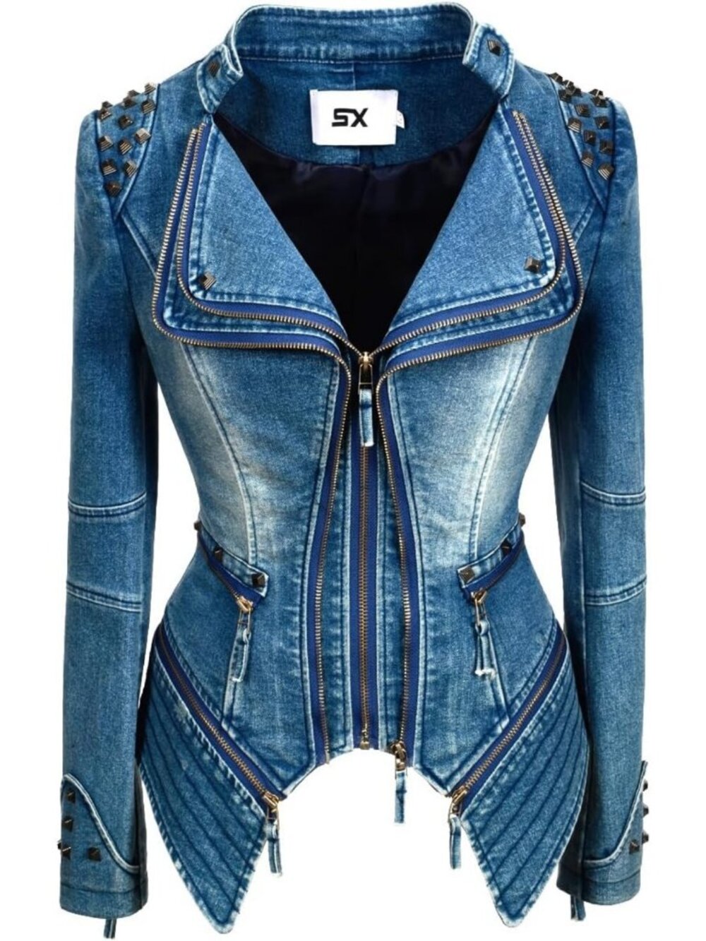 Stylish Women's Studded Denim Jacket | Punk Motorcycle Dovetail Design